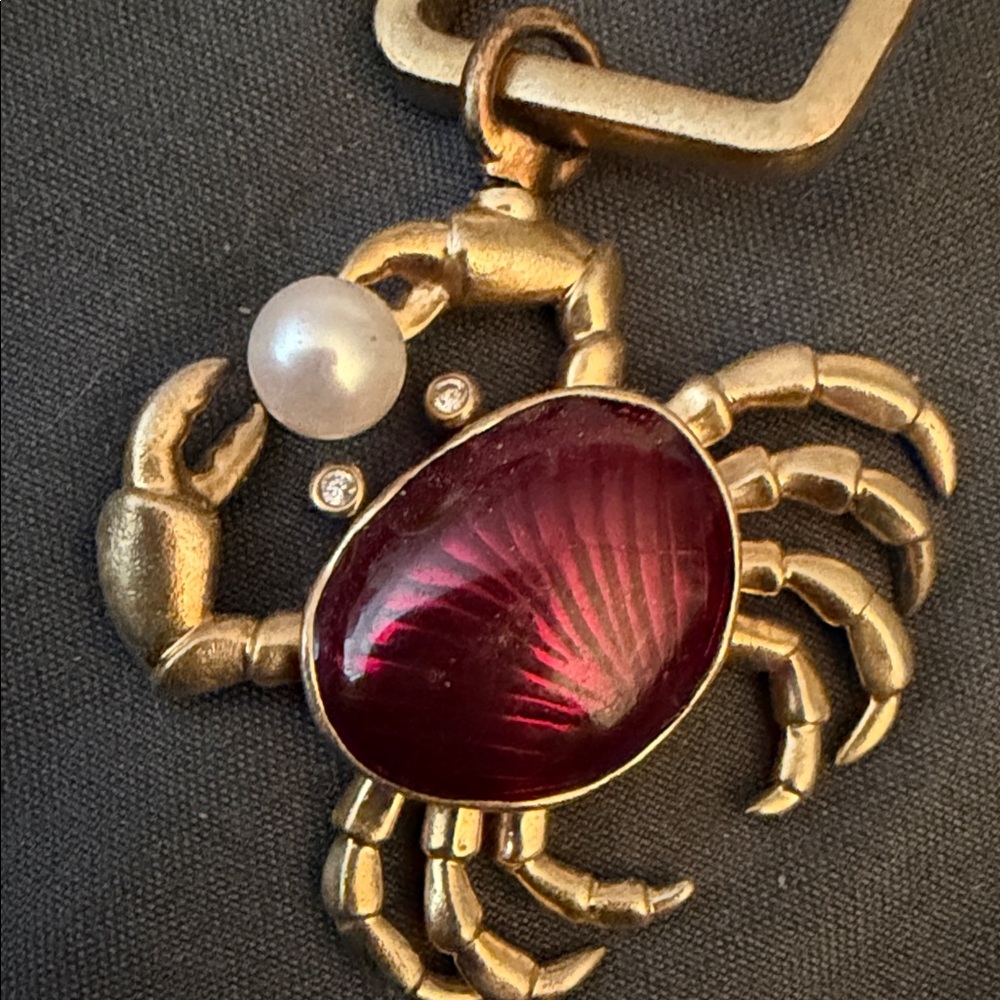 Gold and Red Crab Pendant